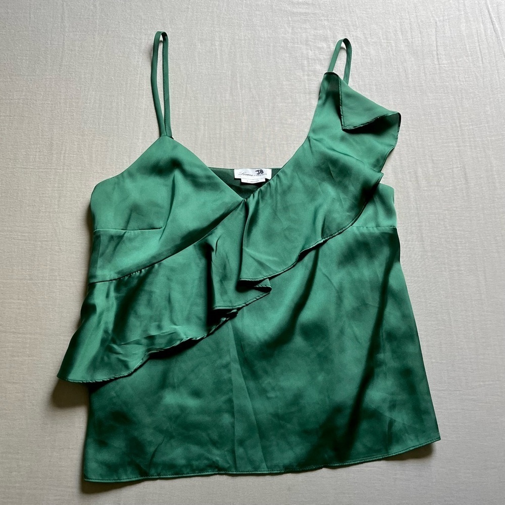 Lovers + Friends green satin ruffle sleeveless cami tank‎ top